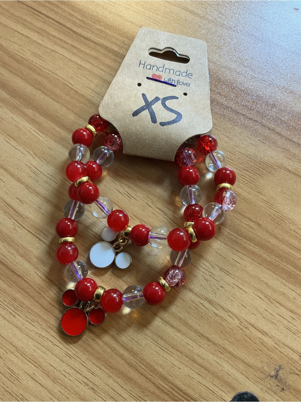 Handmade XS Red Beaded Charm Bracelet - Handmade